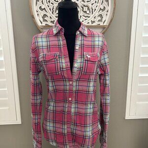 Abercrombie & Fitch Shirt Pink Plaid Flannel Button Up Y2k SZSX Winter